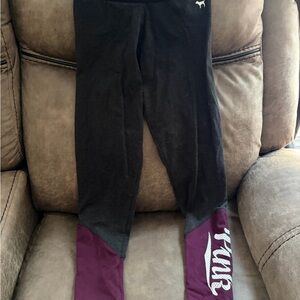 PINK Victoria's Secret Kids Black and Burgundy Leggings